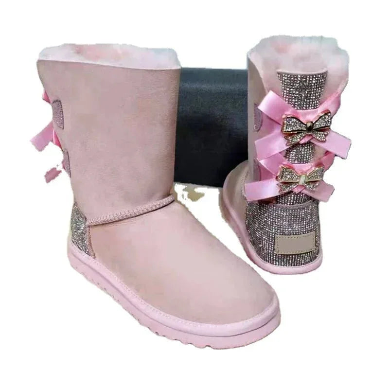 Womens Sparkle Bow Winter Boots