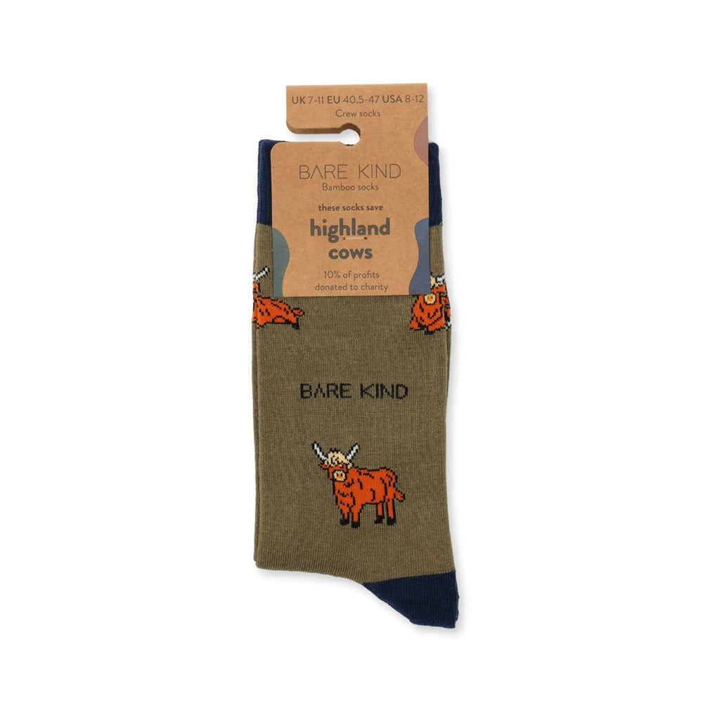 Bare Kind Save the Green Highland Cow Bamboo Socks