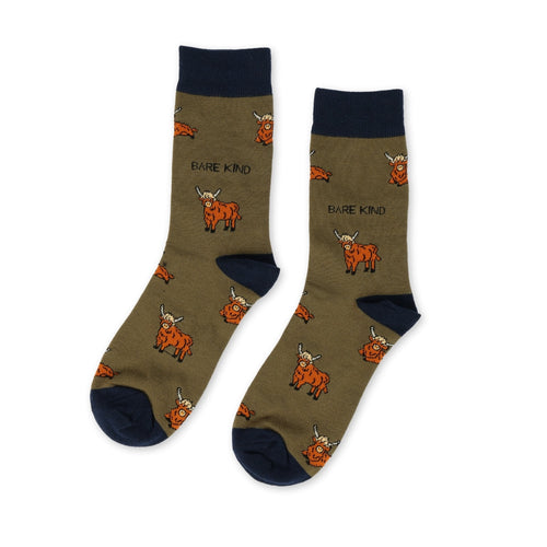 Bare Kind Save the Green Highland Cow Bamboo Socks