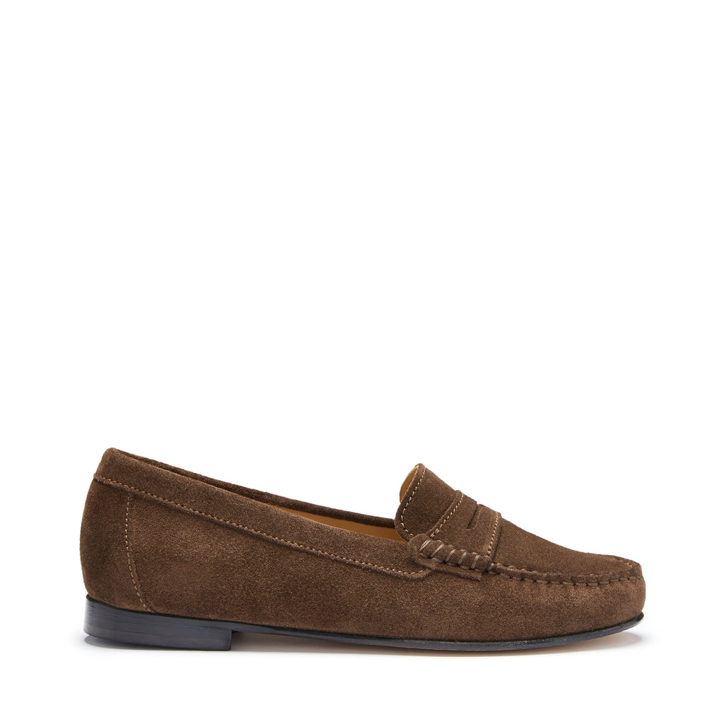 Hugs & Co Womens Penny Loafers Leather Sole Brown Suede