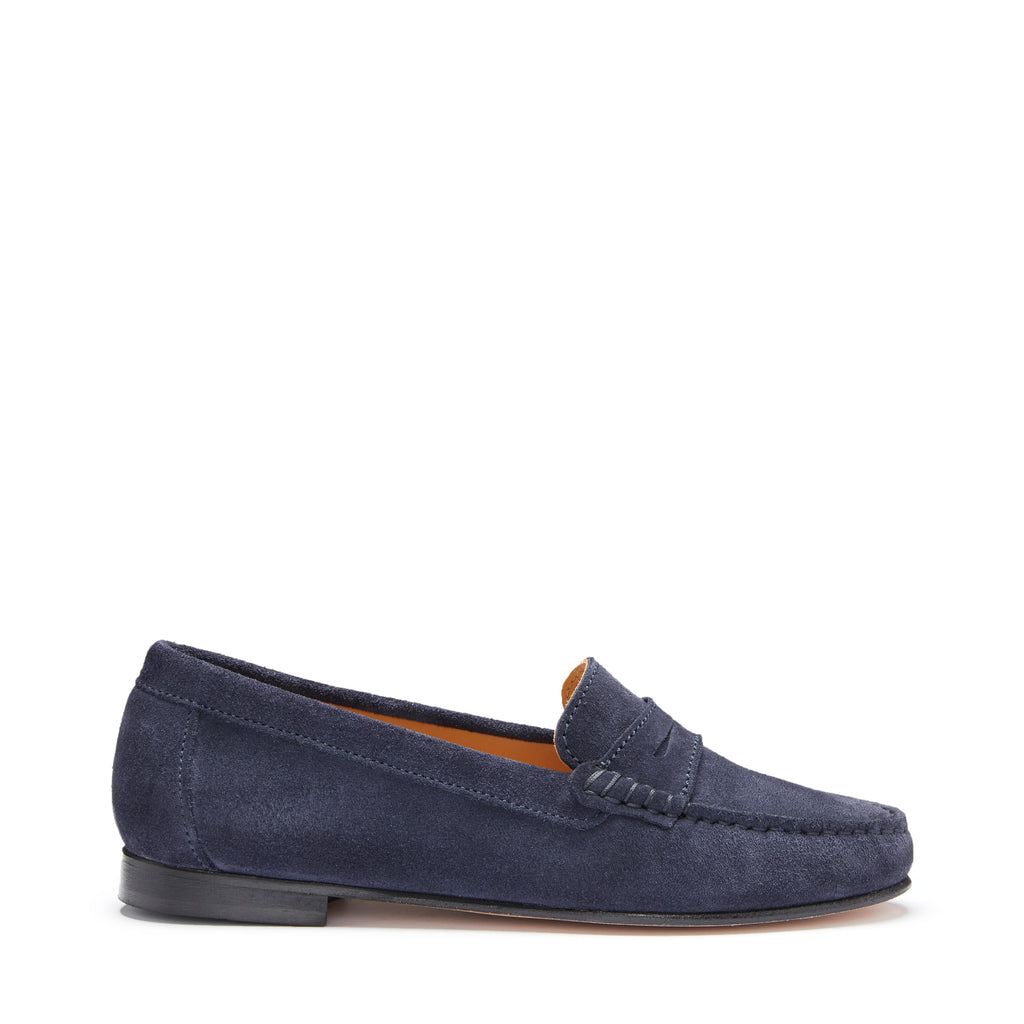 Hugs & Co Womens Penny Loafers Leather Sole Navy Blue Suede