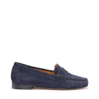 Hugs & Co Womens Penny Loafers Leather Sole Navy Blue Suede