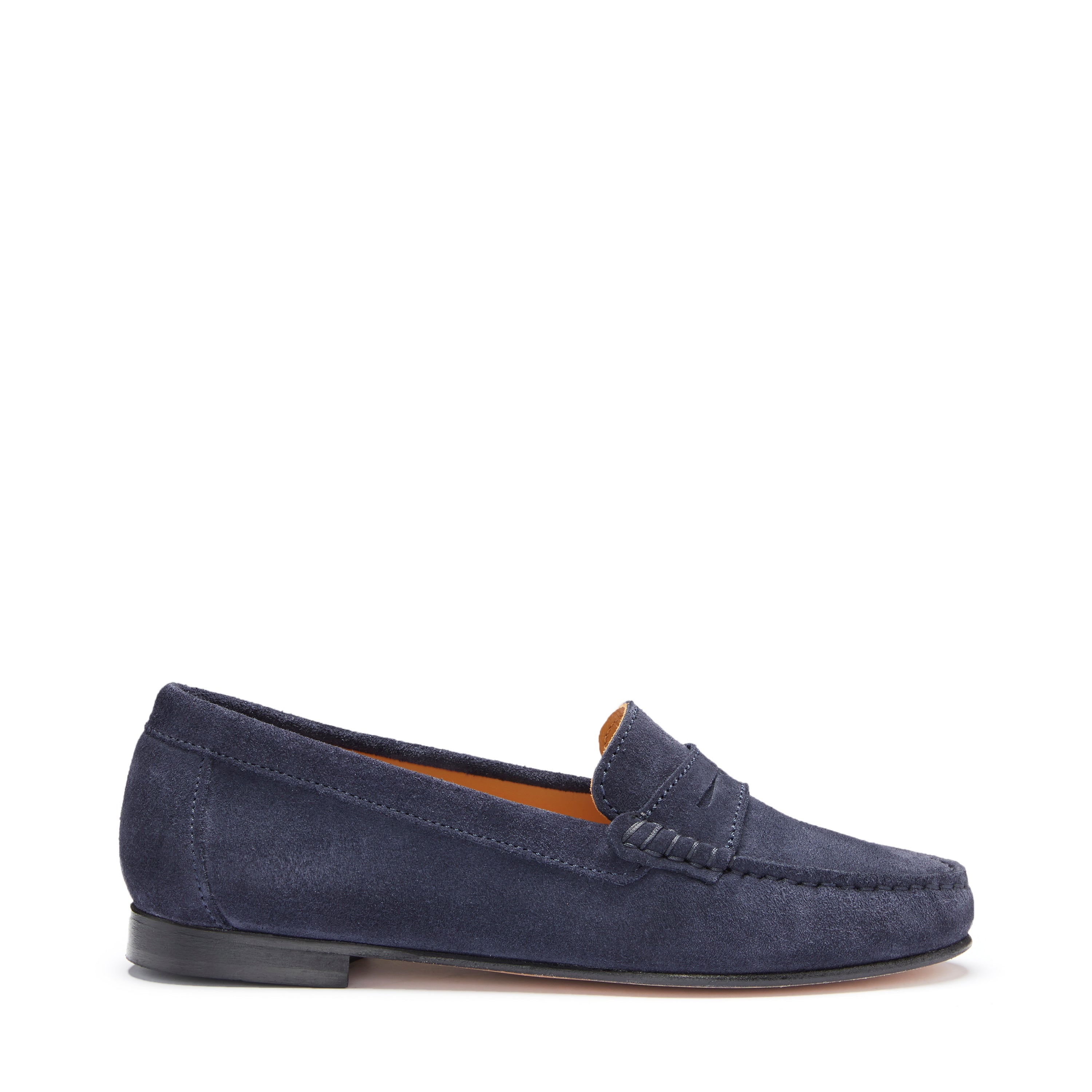 Hugs & Co Womens Penny Loafers Leather Sole Navy Blue Suede