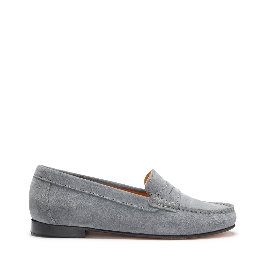 Hugs & Co Womens Penny Loafers Leather Sole Slate Grey Suede