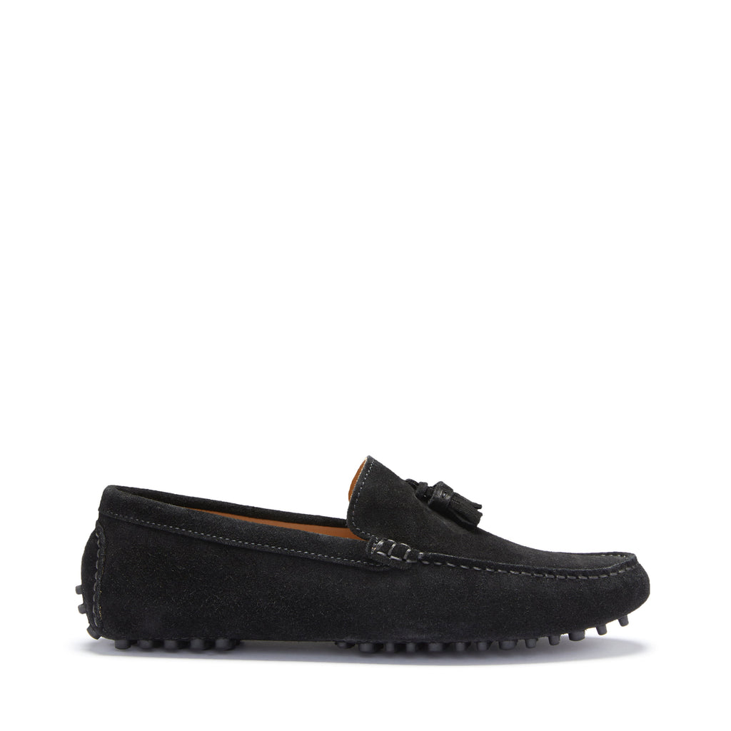 Hugs & Co Mens Tasselled Driving Loafers Black Suede