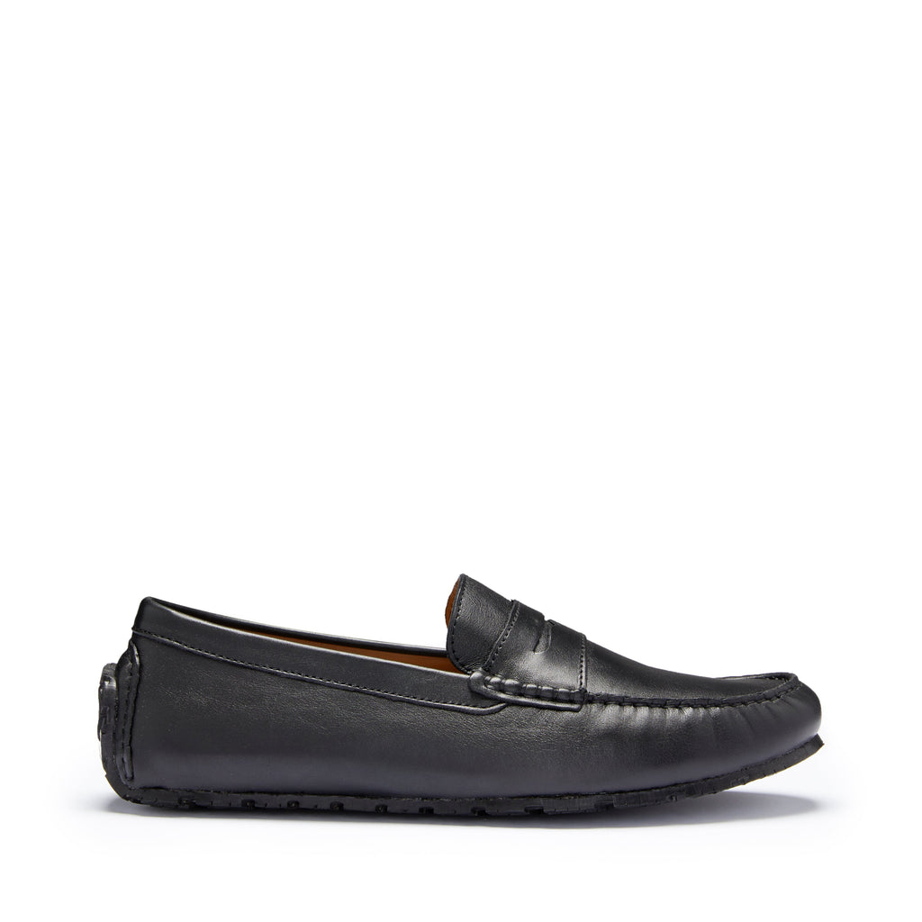 Hugs & Co Mens Tyre Sole Penny Driving Loafers Black Leather