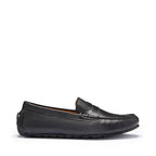 Hugs & Co Mens Tyre Sole Penny Driving Loafers Black Leather