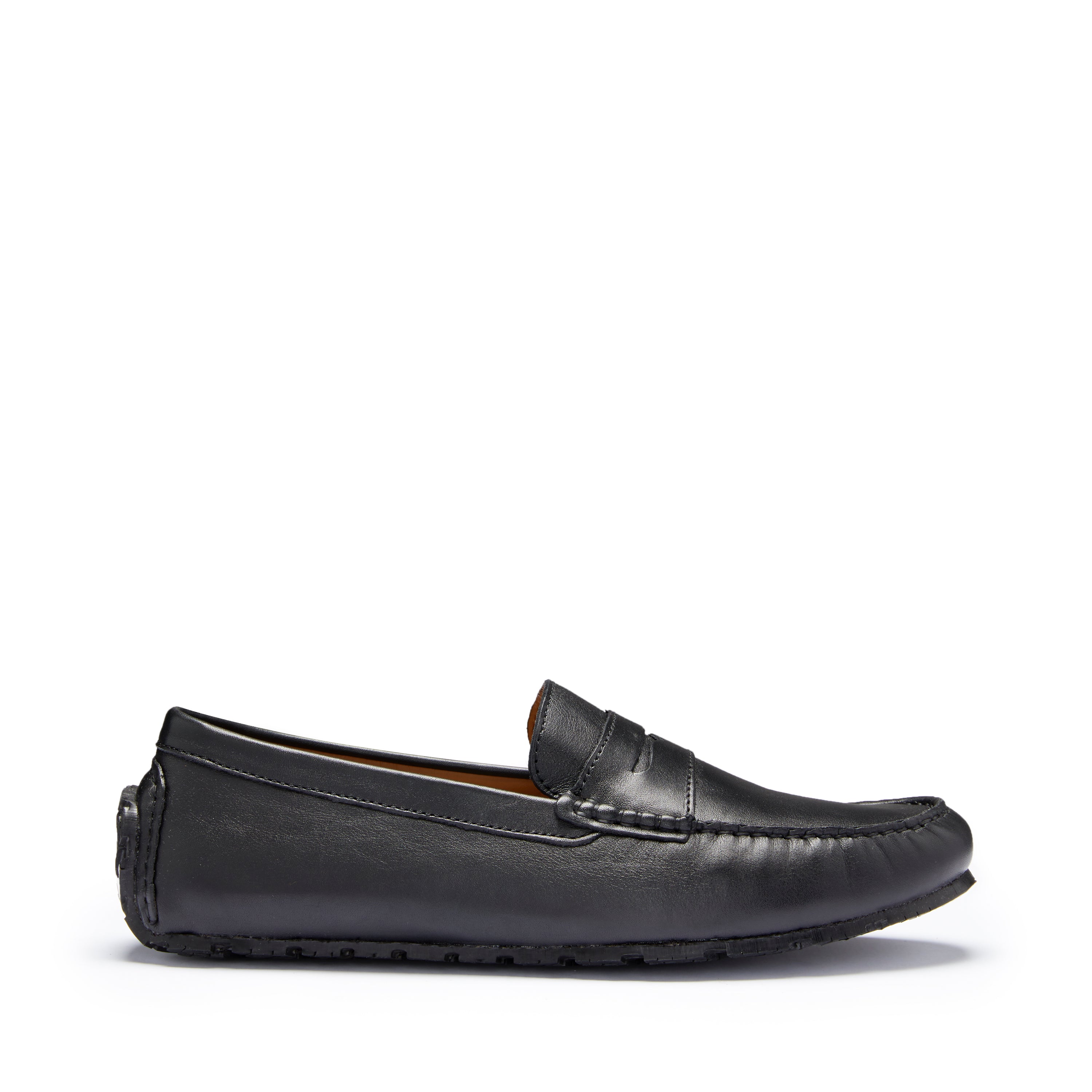 Hugs & Co Mens Tyre Sole Penny Driving Loafers Black Leather