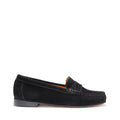 Hugs & Co Womens Penny Loafers Leather Sole Black Suede