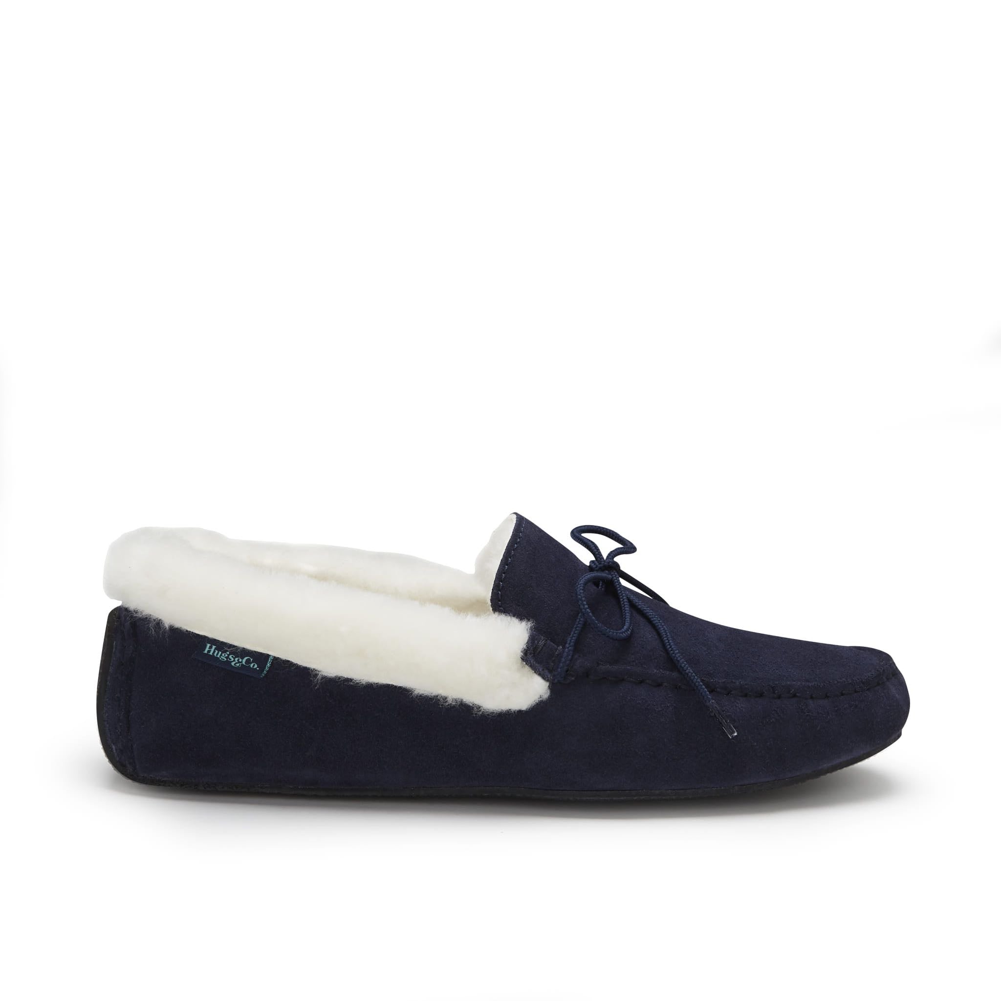 Hugs & Co Mens Slippers Sheepskin Navy Blue Suede