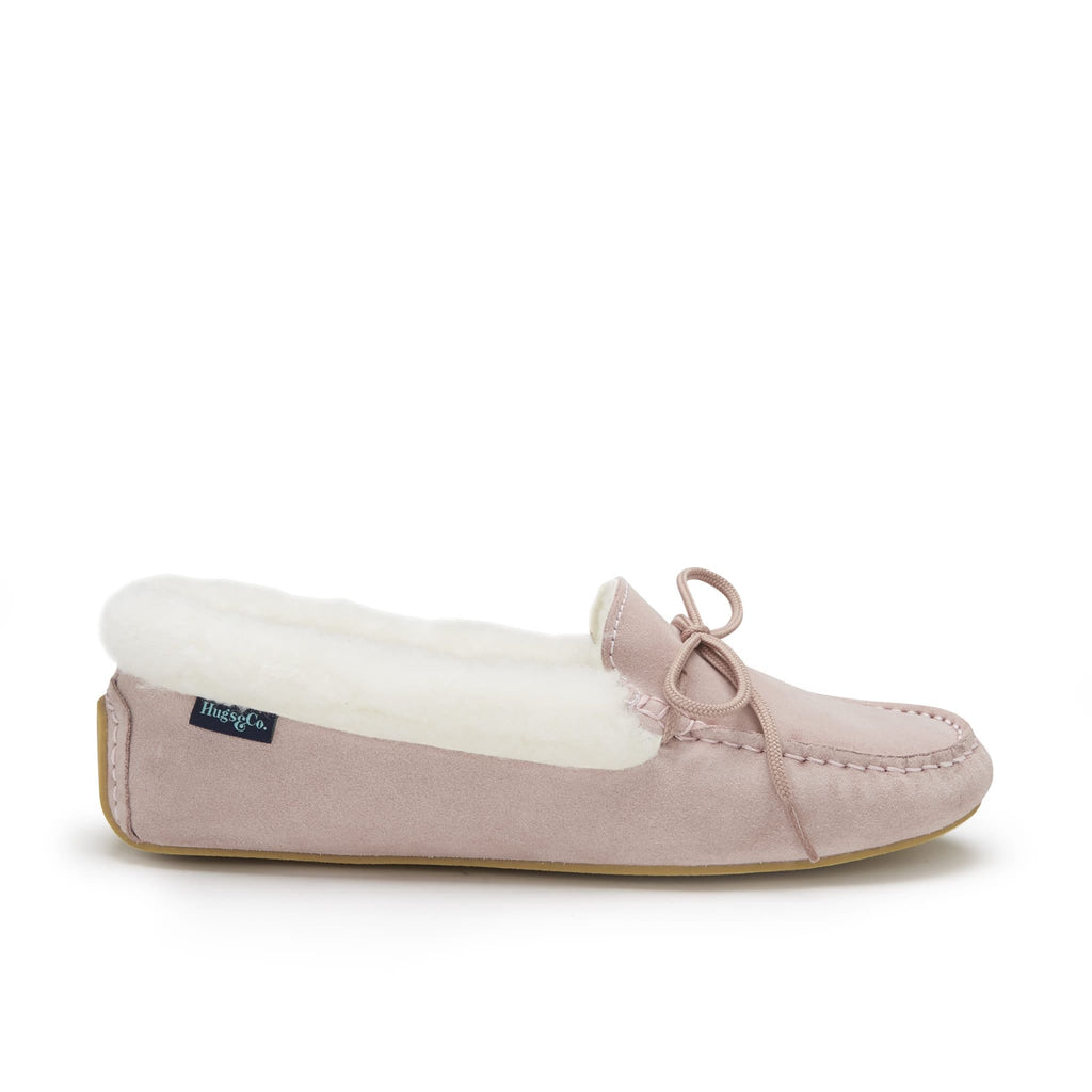 Hugs & Co Womens Slippers Sheepskin Ice Pink Suede