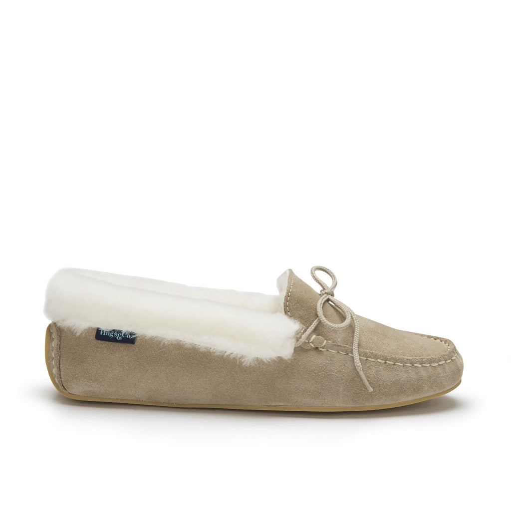 Hugs & Co Womens Slippers Sheepskin Taupe Suede