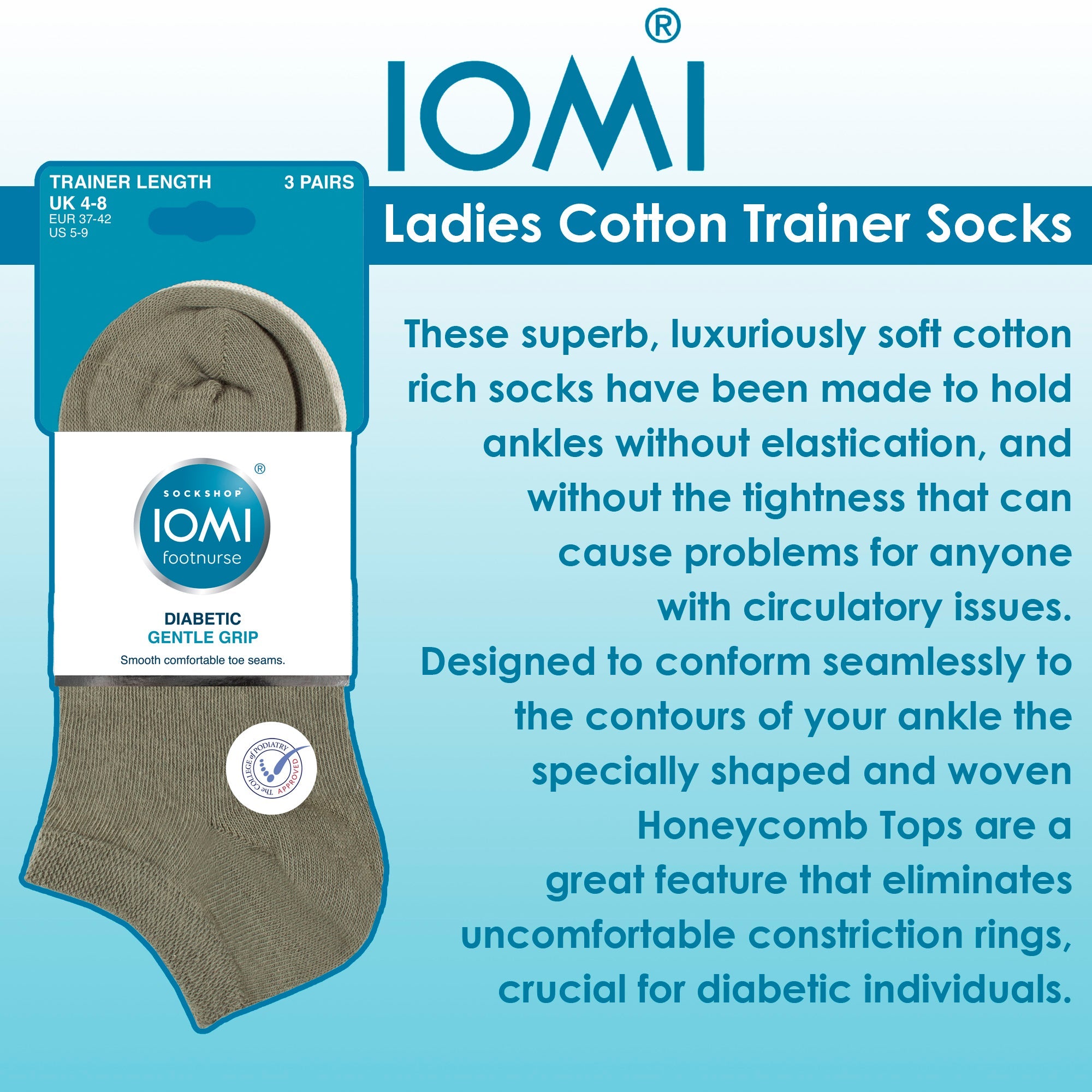 IOMI 6 Pack Womens Diabetic Trainer Socks Extra Wide Socks for Swollen Feet