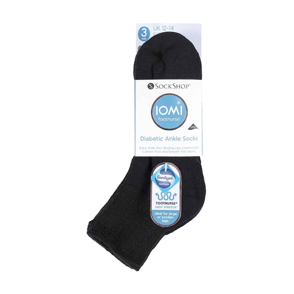 IOMI 3 Pack Extra Wide Cotton Low Cut Ankle Diabetic Socks