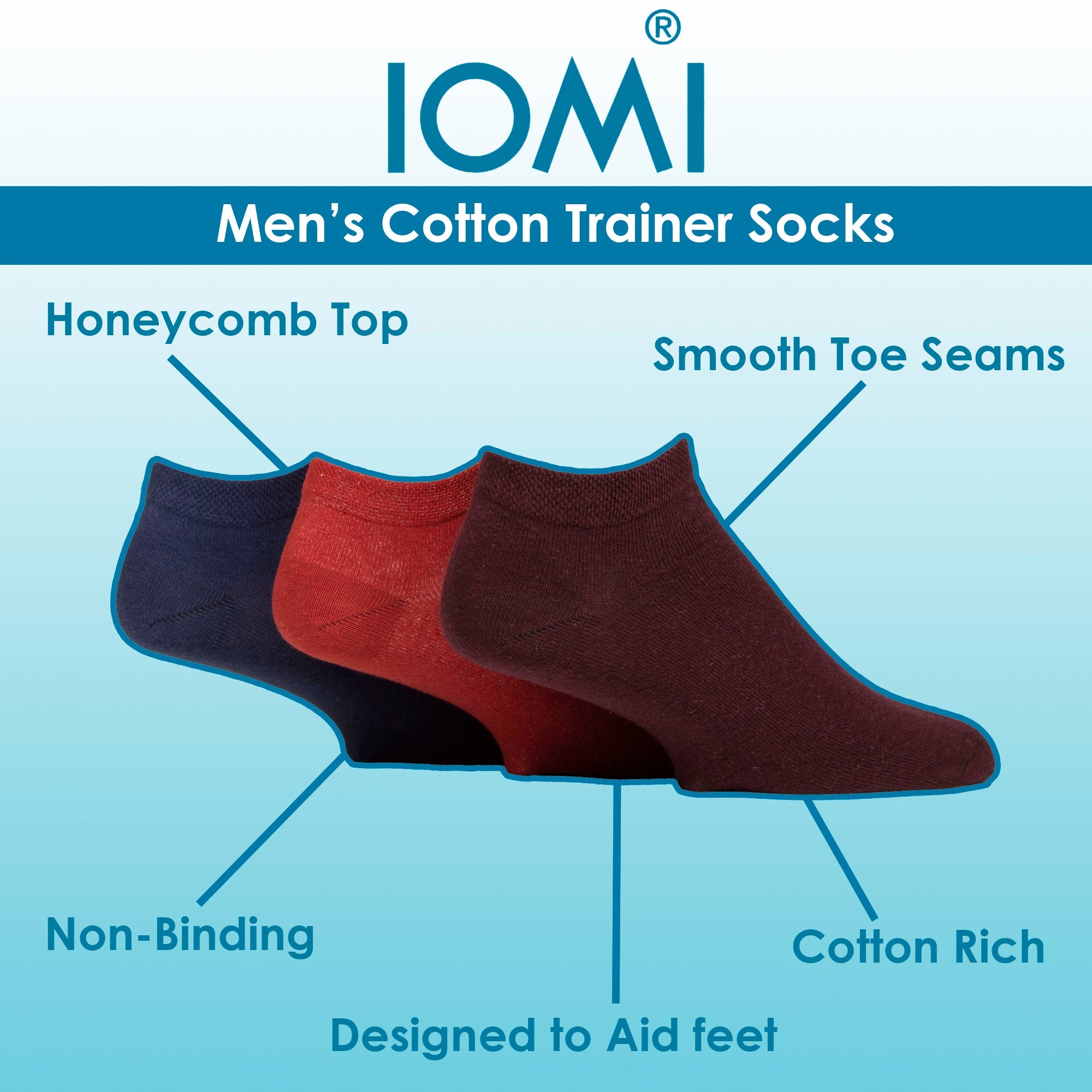 IOMI 9 Pack Mens Diabetic Trainer Socks