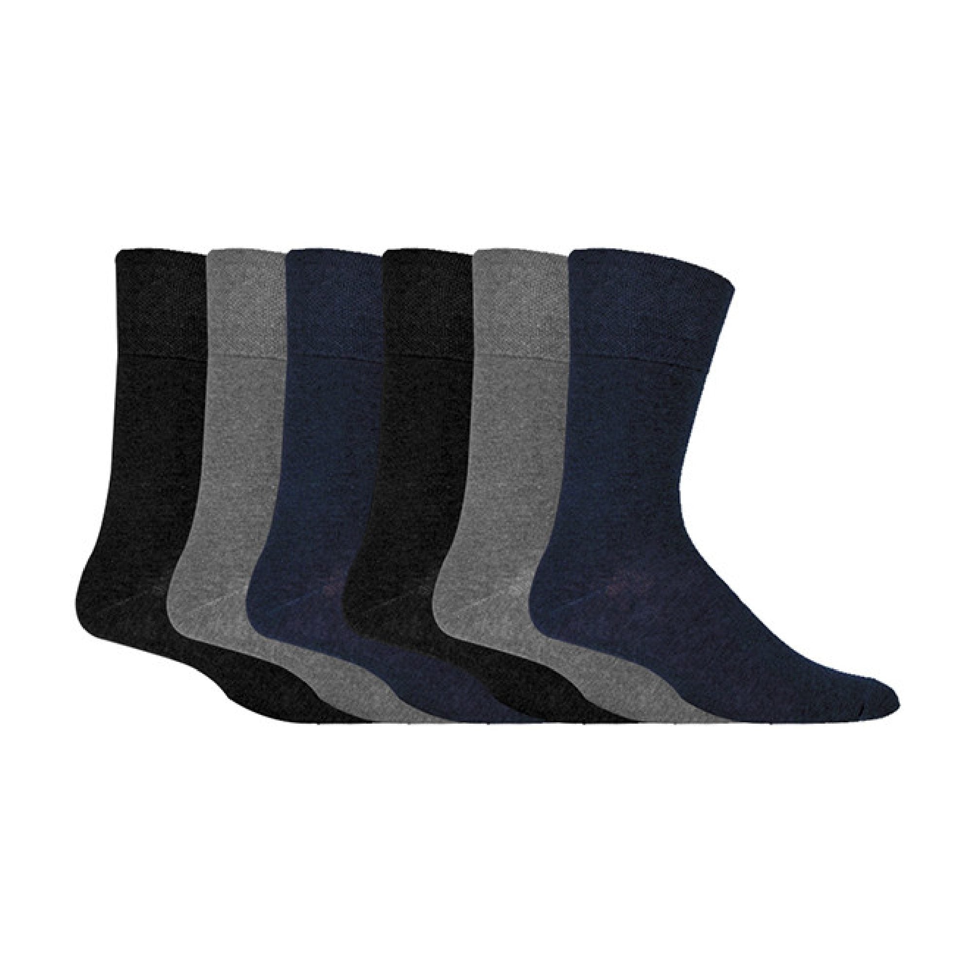 Gentle Grip 6 Pack Mens Elastic Cotton Diabetic Socks with Seamless Toe