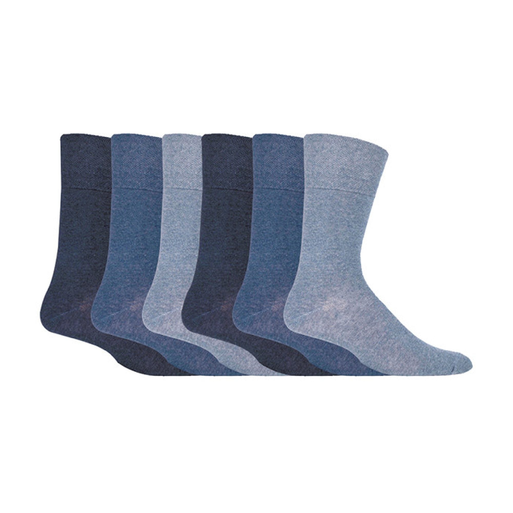 Gentle Grip 6 Pack Mens Elastic Cotton Diabetic Socks with Seamless Toe