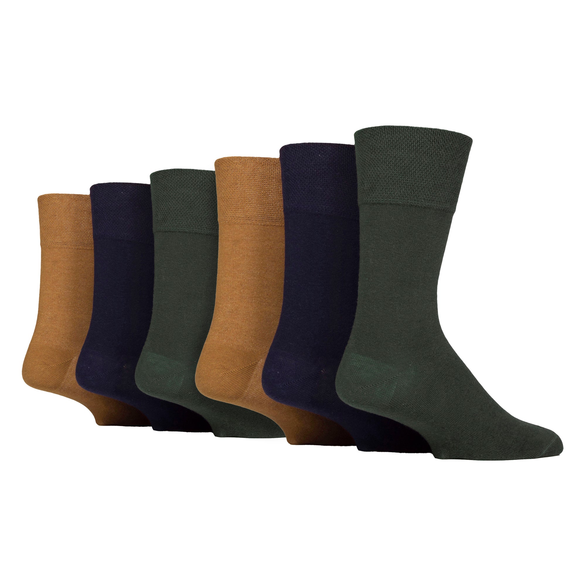 Gentle Grip 6 Pack Mens Elastic Cotton Diabetic Socks with Seamless Toe