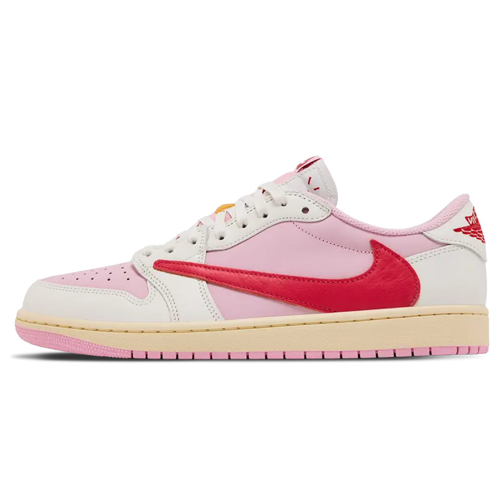Travis Scott x Air Jordan 1 Low OG Sail Tropical Pink trainers main side profile