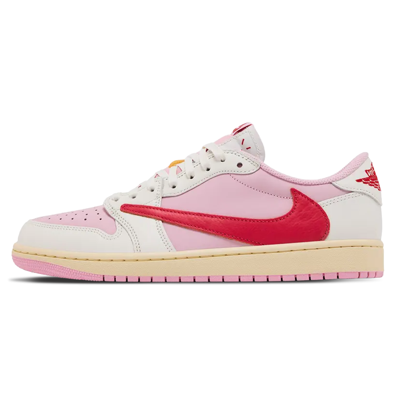 Travis Scott x Air Jordan 1 Low OG Sail Tropical Pink trainers main side profile