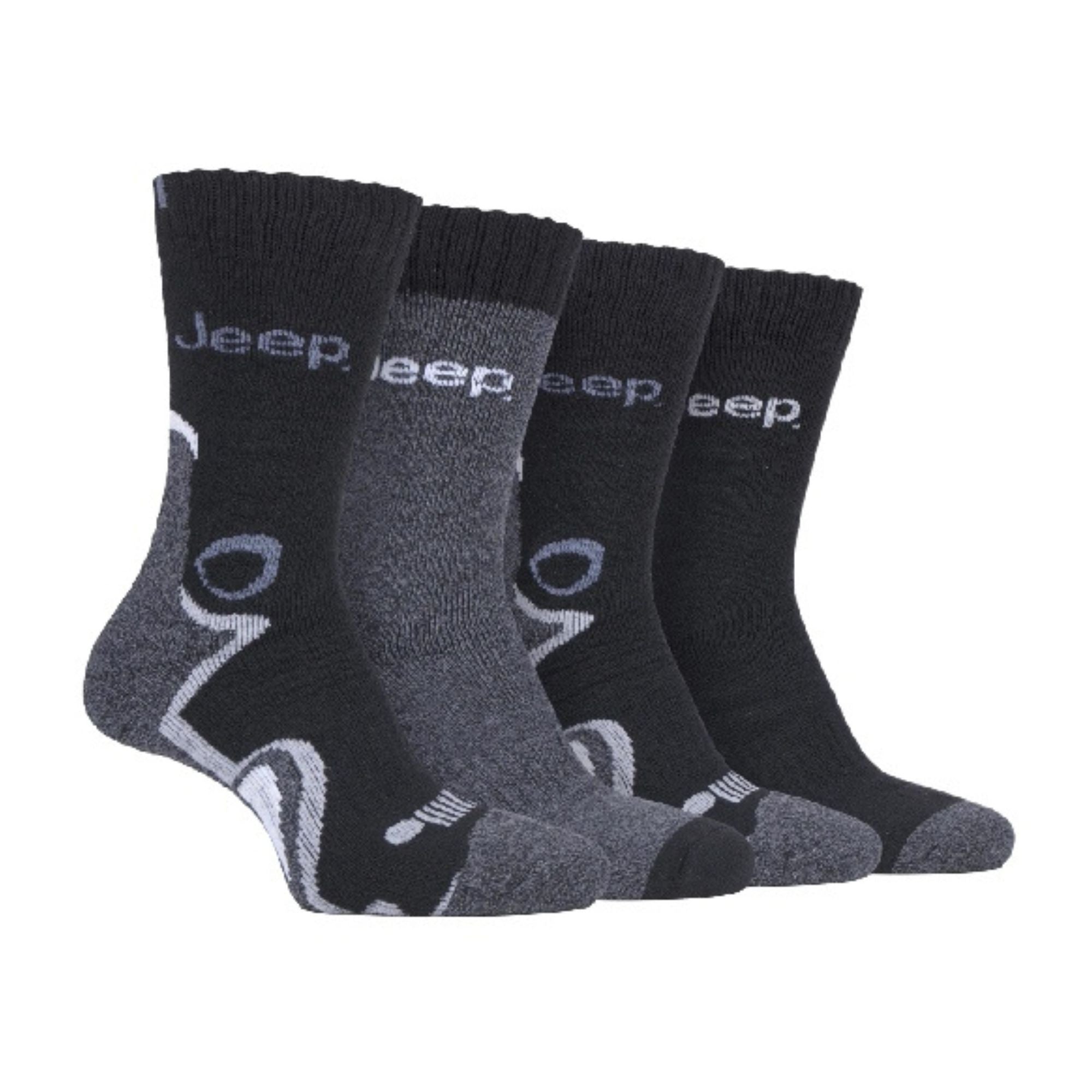 Jeep 4 Pack Mens Anti Blister Cushioned Performance Boot Socks