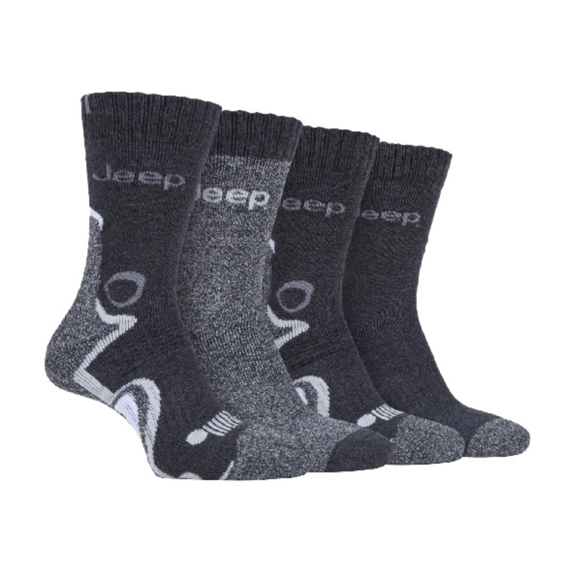 Jeep 4 Pack Mens Anti Blister Cushioned Performance Boot Socks