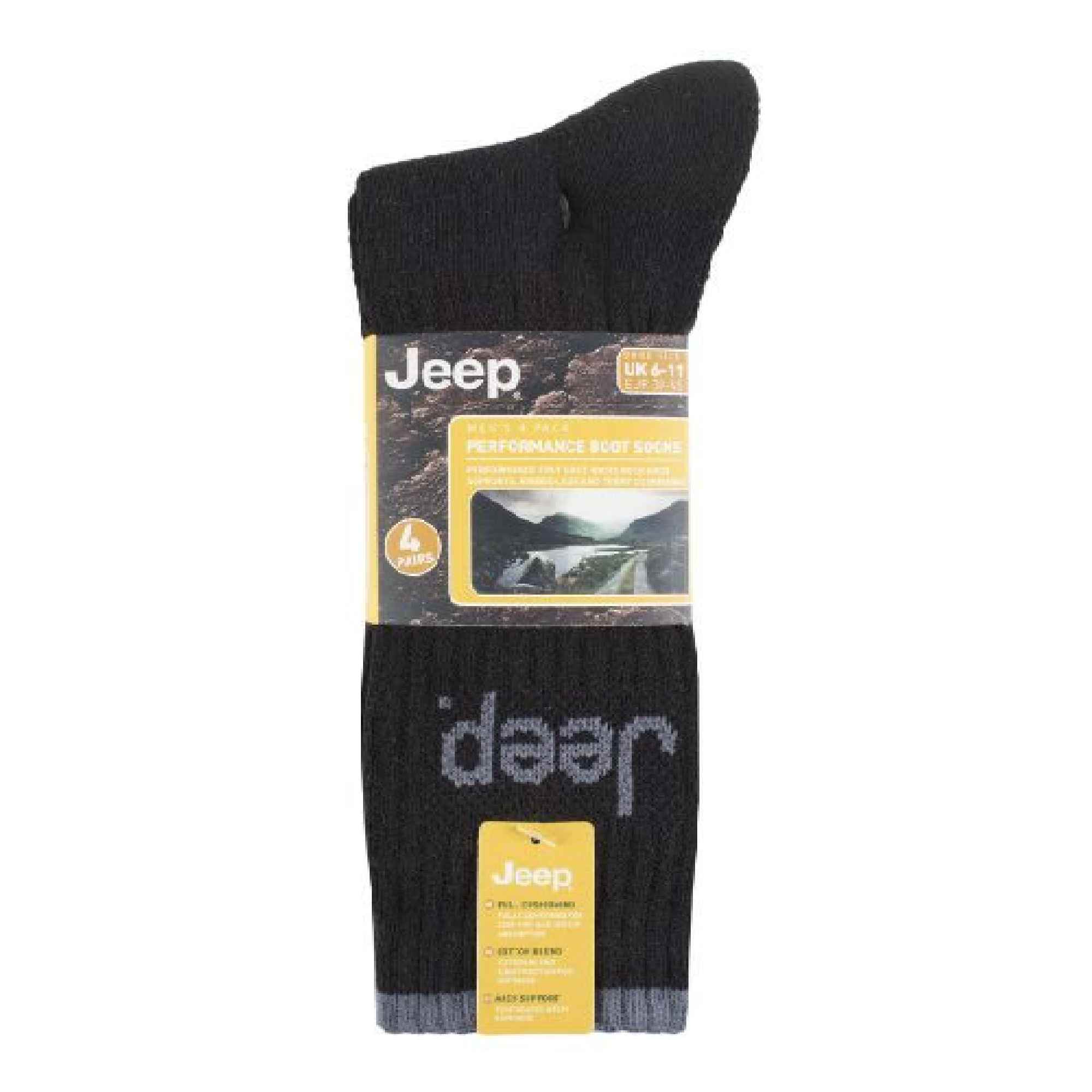 Jeep 4 Pack Mens Anti Blister Cushioned Performance Boot Socks