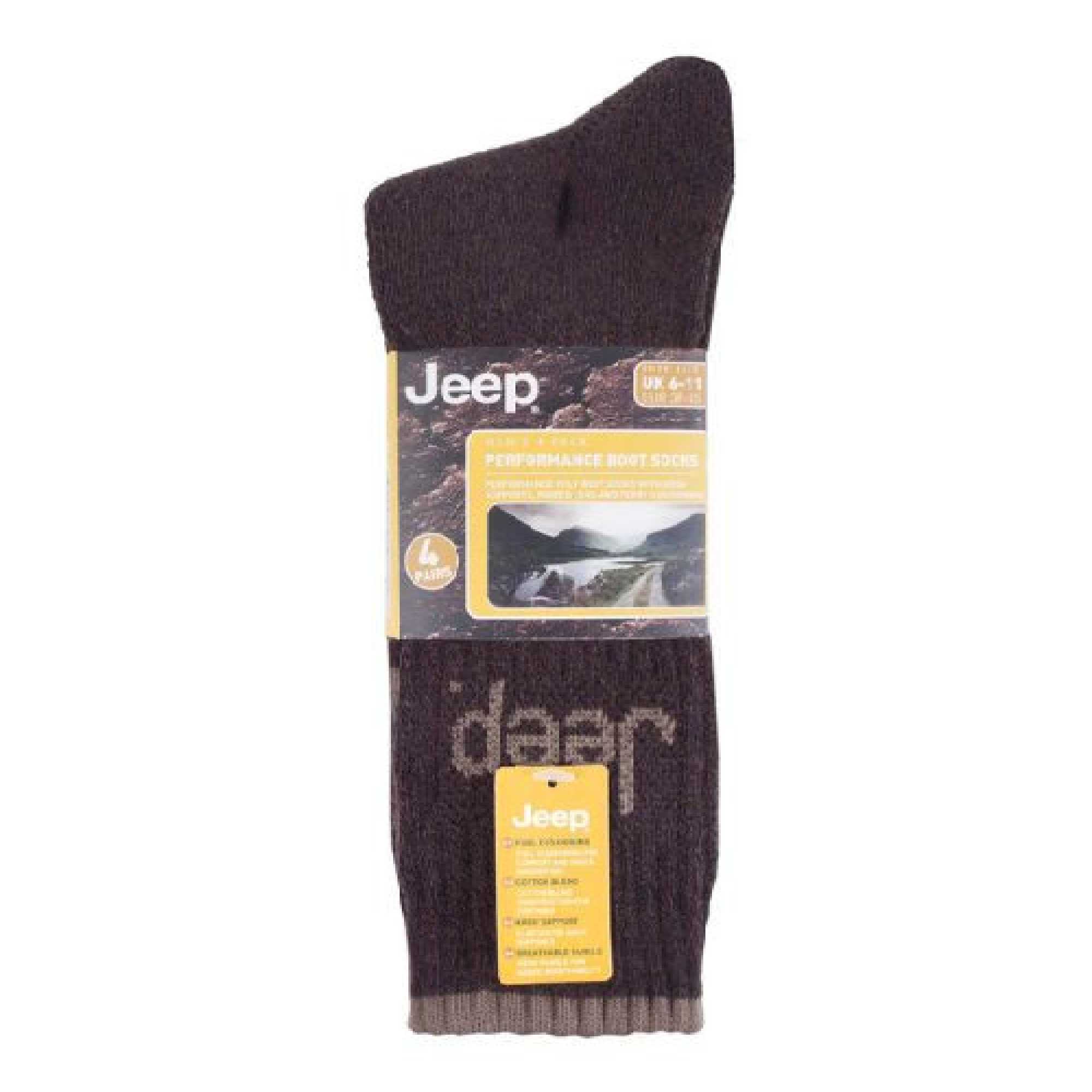 Jeep 4 Pack Mens Anti Blister Cushioned Performance Boot Socks