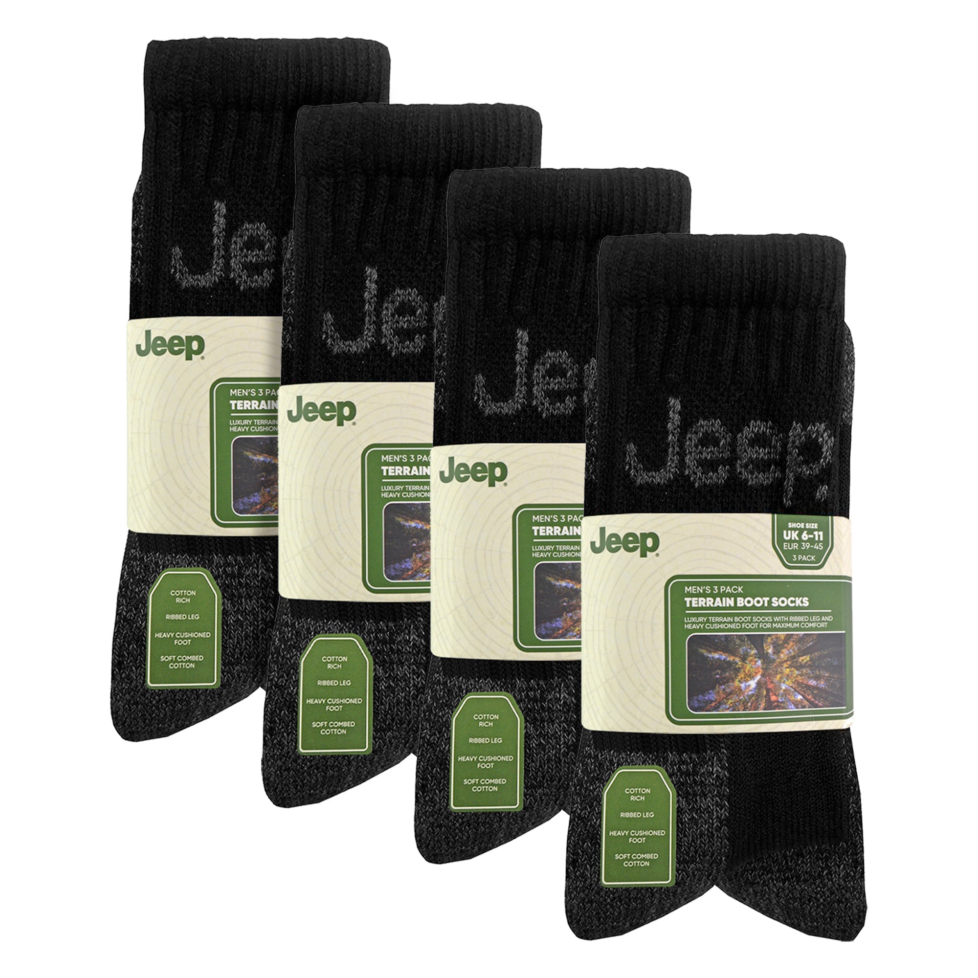 Jeep Mens Luxury Cushioned Cotton Hiking Socks Multipack Options