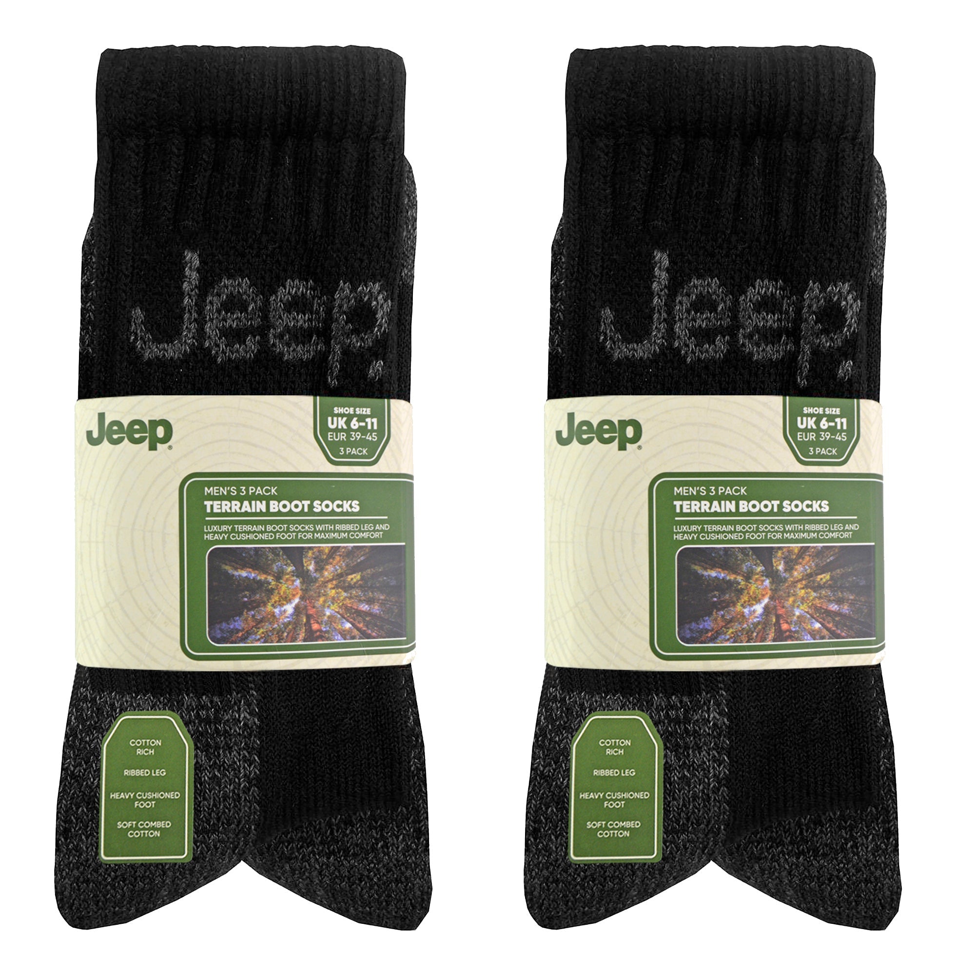 Jeep Mens Luxury Cushioned Cotton Hiking Socks Multipack Options