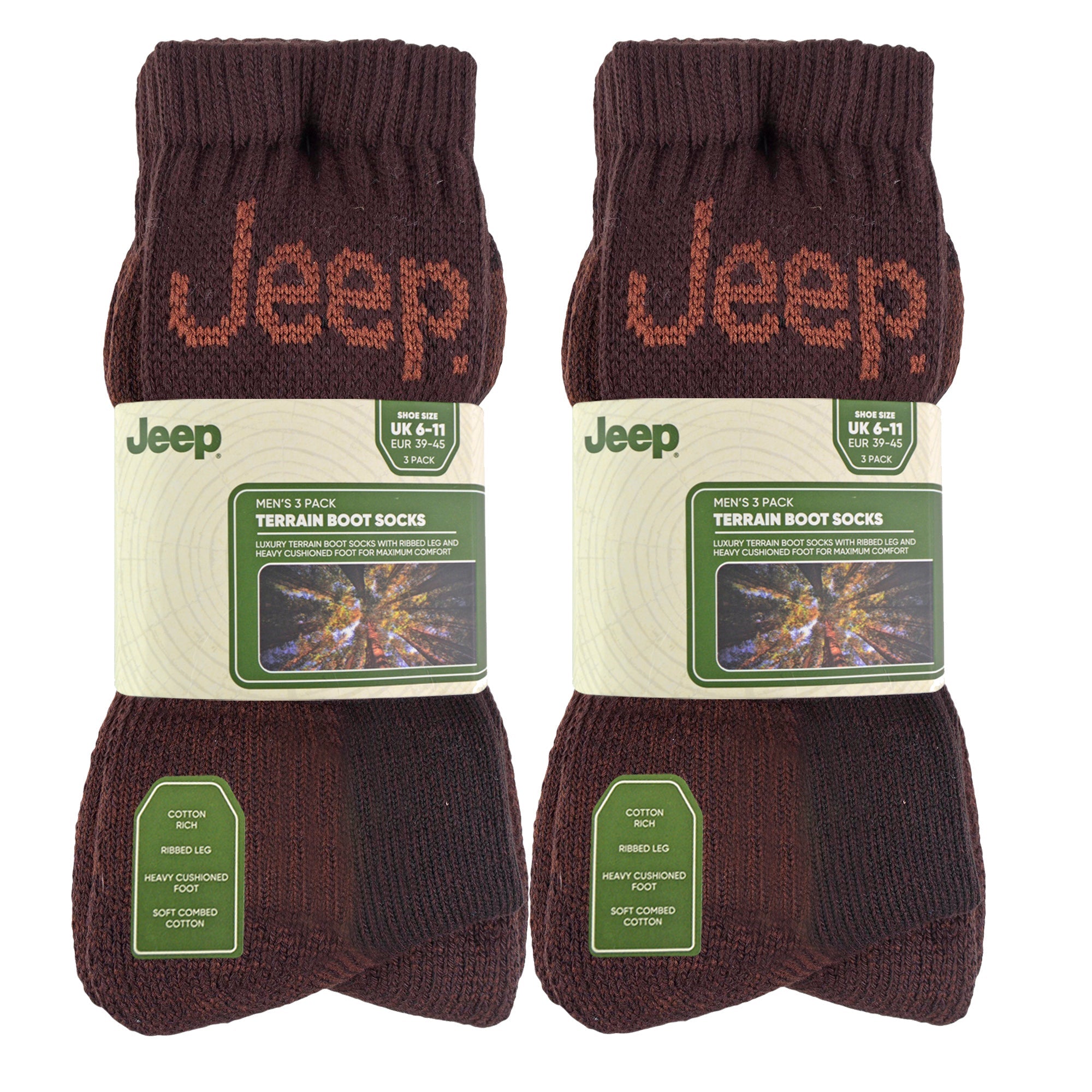 Jeep Mens Luxury Cushioned Cotton Hiking Socks Multipack Options