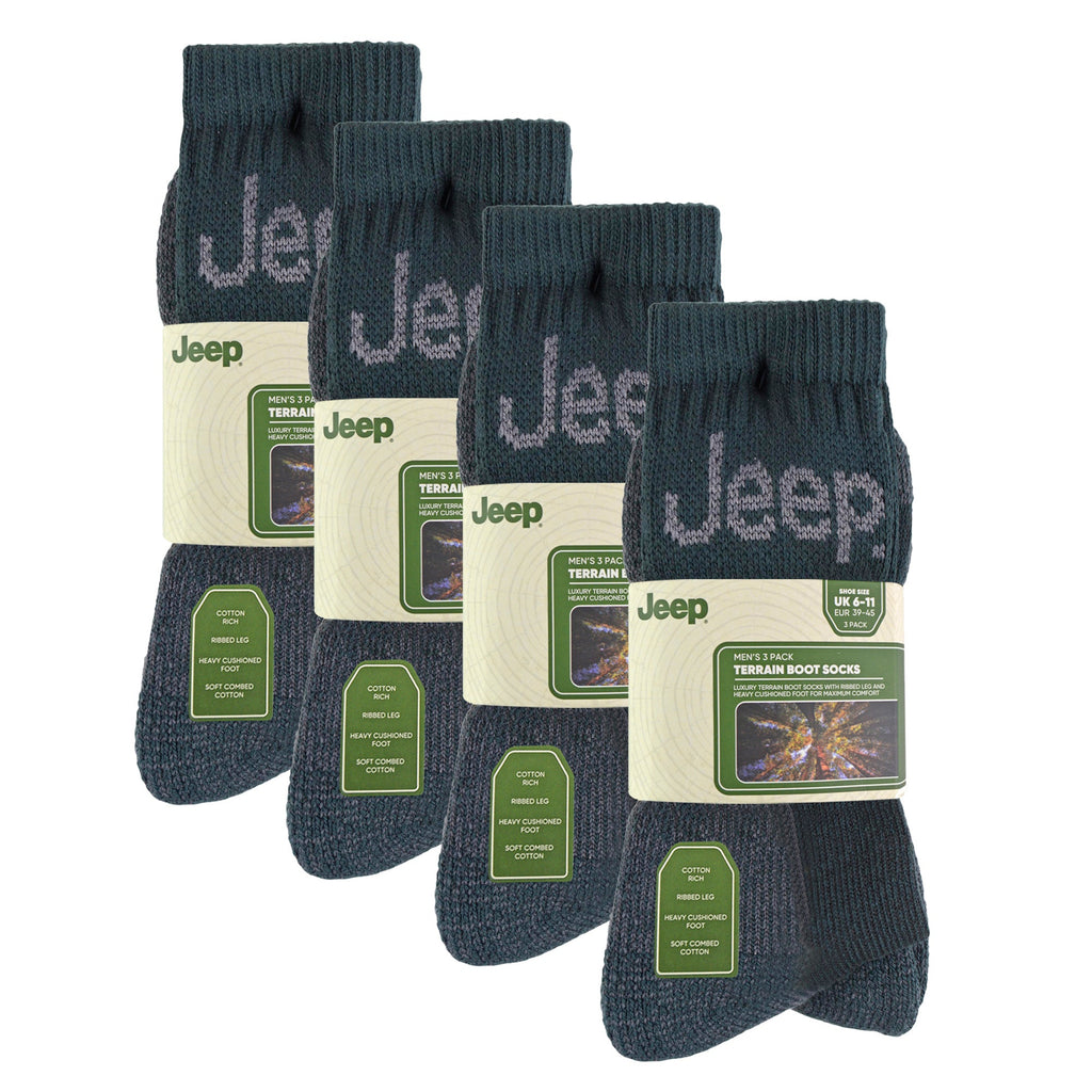 Jeep Mens Luxury Cushioned Cotton Hiking Socks Multipack Options