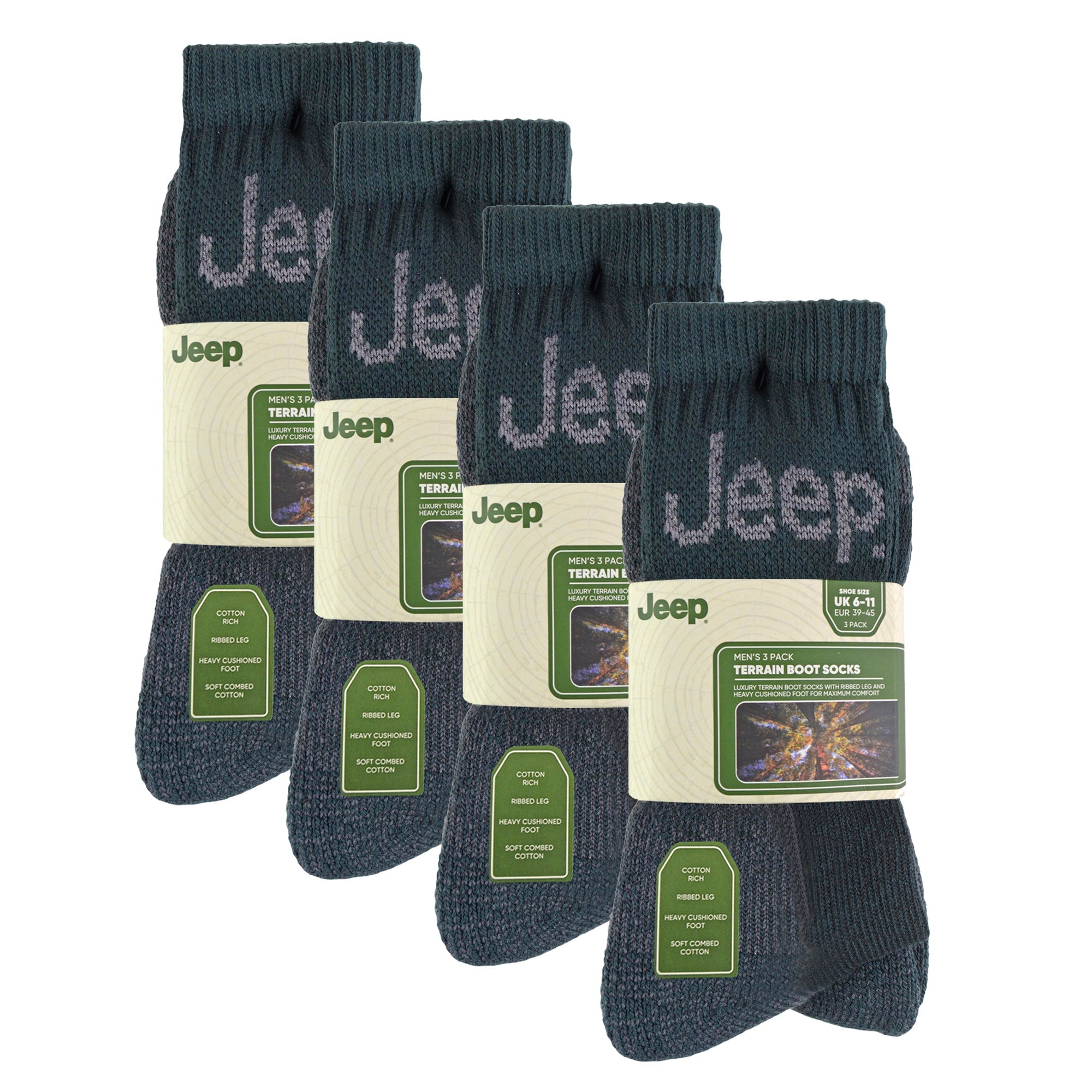 Jeep Mens Luxury Cushioned Cotton Hiking Socks Multipack Options