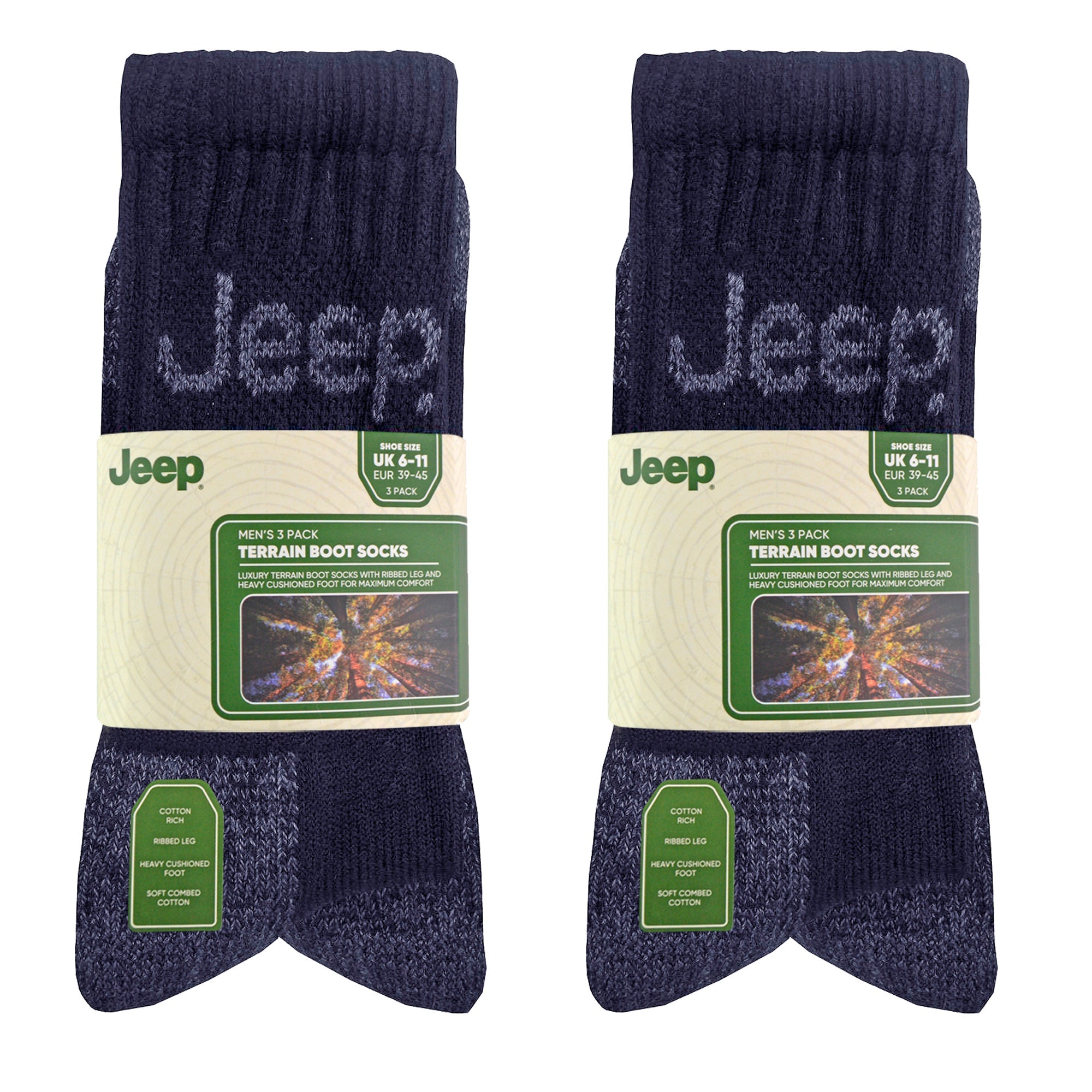 Jeep Mens Luxury Cushioned Cotton Hiking Socks Multipack Options