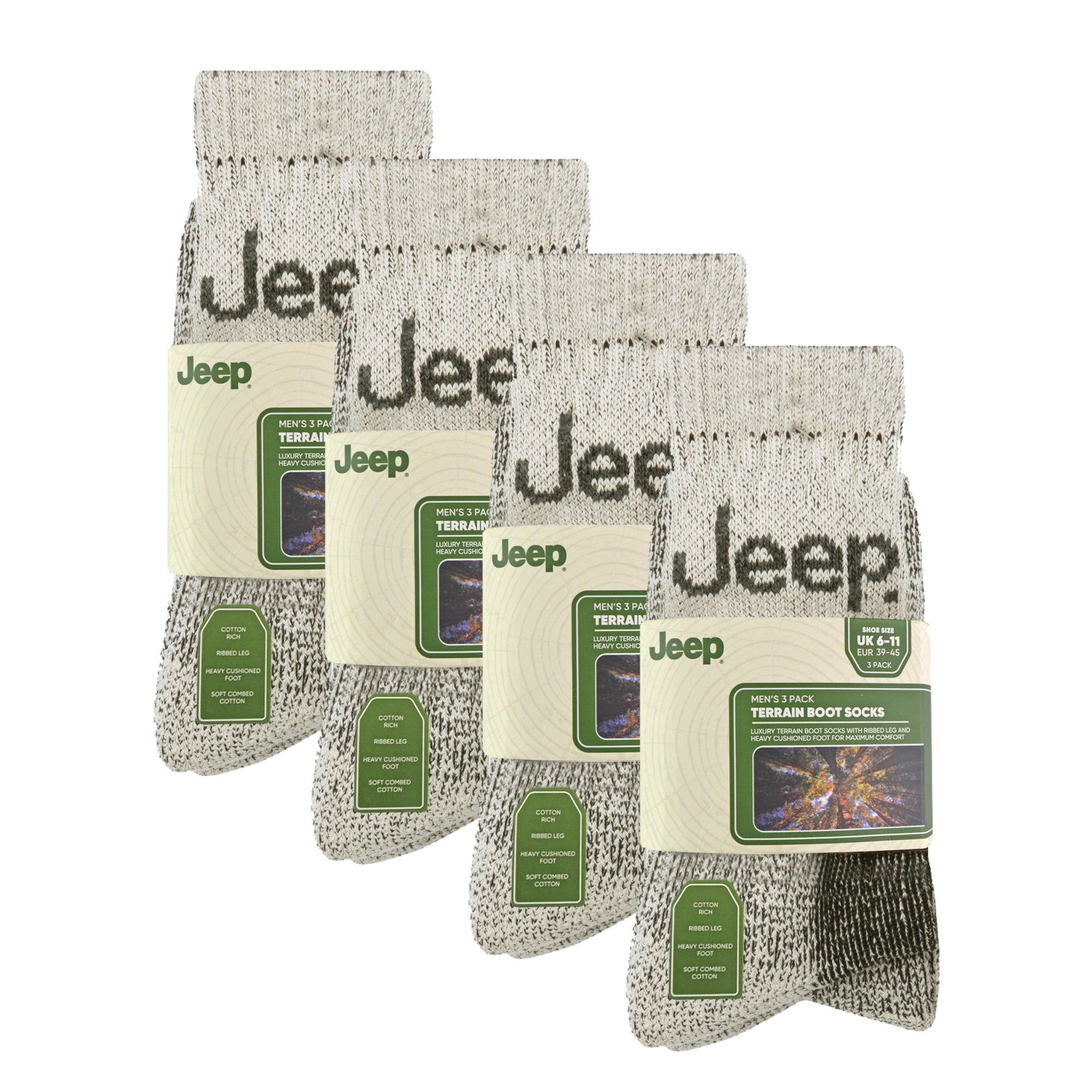 Jeep Mens Luxury Cushioned Cotton Hiking Socks Multipack Options