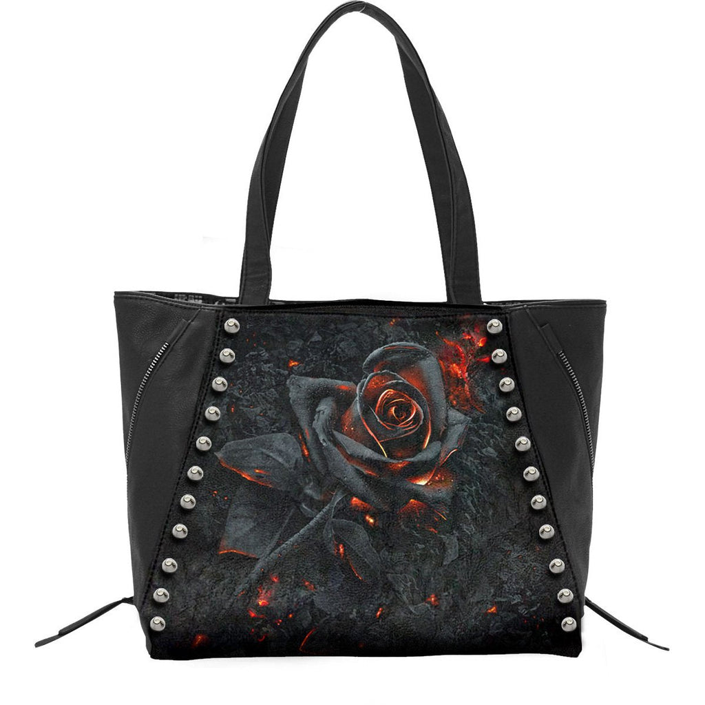 Burnt Rose Studded PU Leather Tote Bag front view