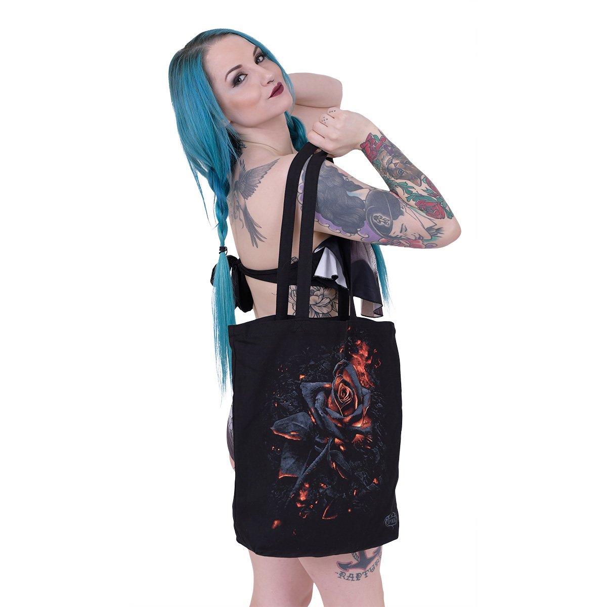 Burnt Rose canvas long handle tote bag detail view
