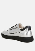Leather Lace Up Round Toe Black Trainers