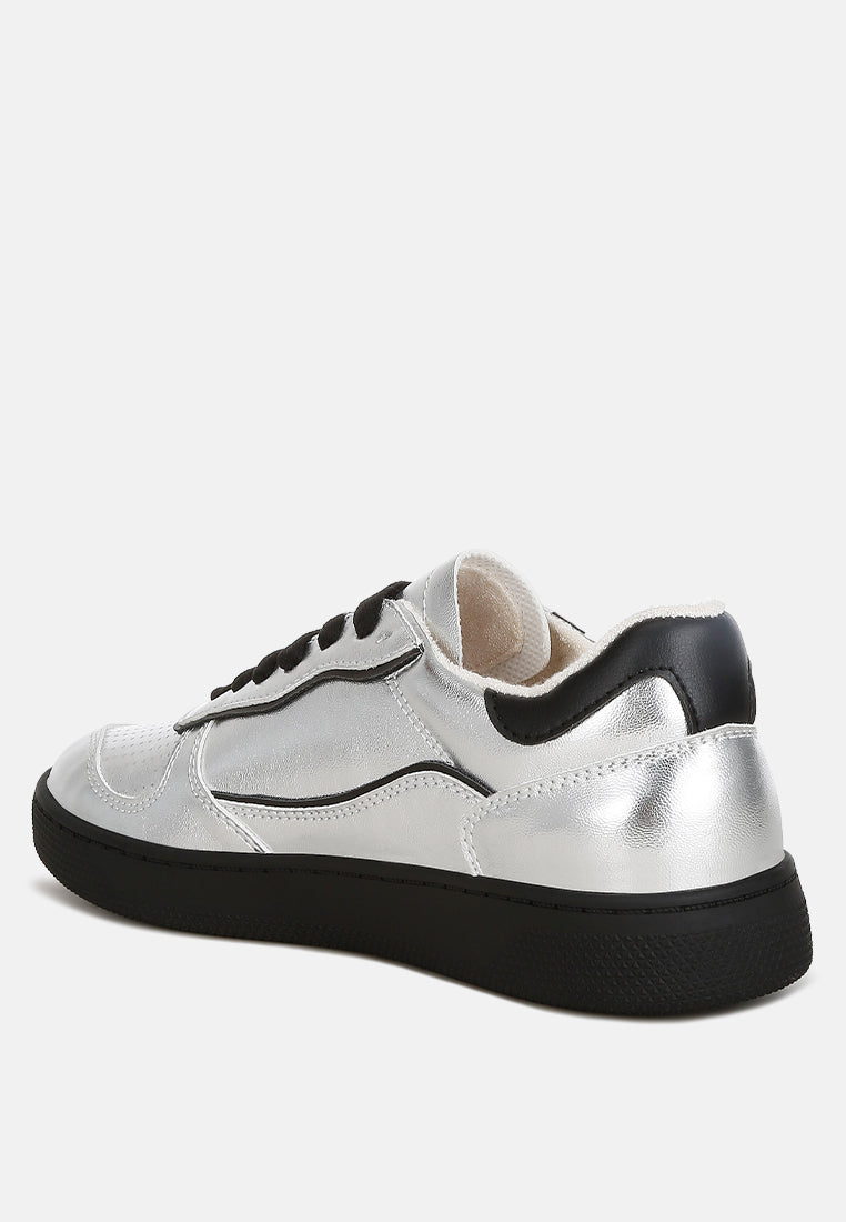 Leather Lace Up Round Toe Black Trainers