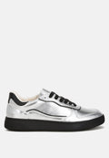 Leather Lace Up Round Toe Black Trainers