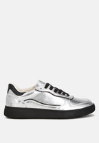 Leather Lace Up Round Toe Black Trainers
