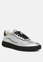 Leather Lace Up Round Toe Black Trainers