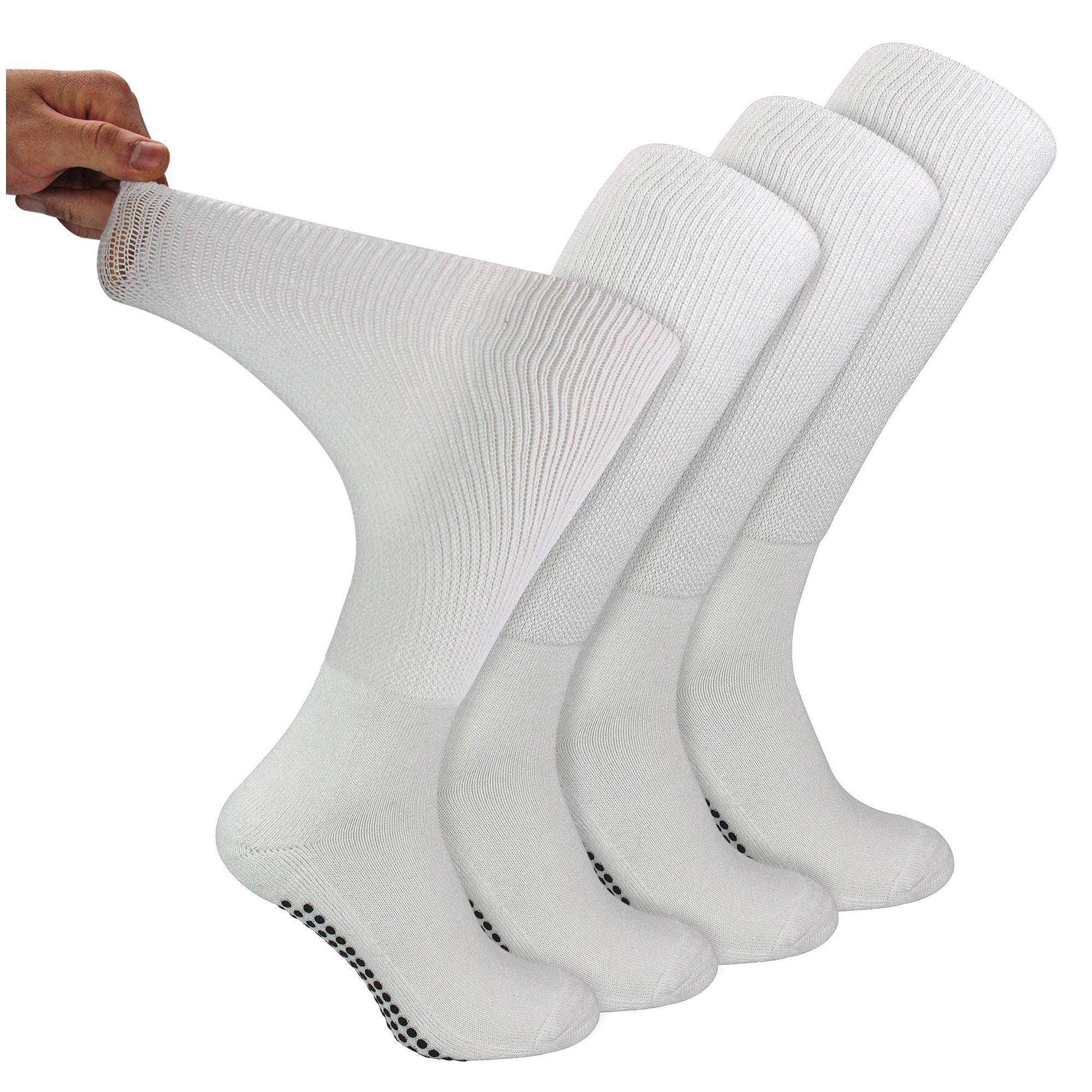 Dr.Socks 4 Pack Long Bamboo Diabetic Socks with Grips for Men and Women