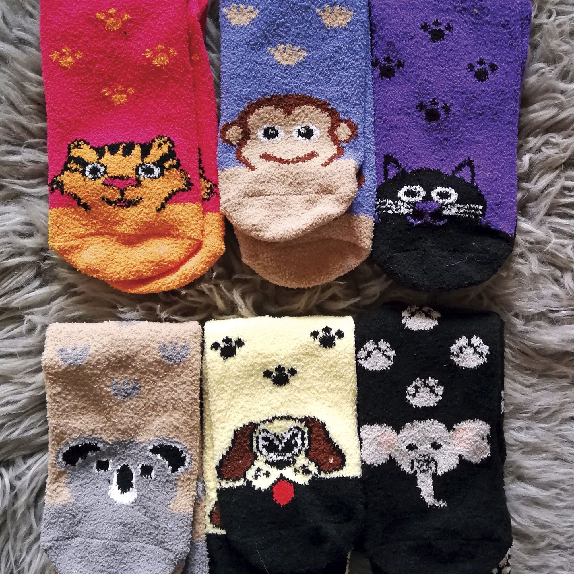 Sock Snob 1 Pack Womens Fluffy Animal Pattern Slipper Socks with Grips