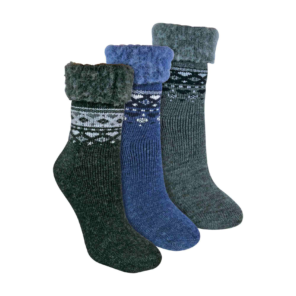 Sock Snob Womens 3 Pack Turnover Top Wool Bed Socks for Winter - Fluffy Nordic Design