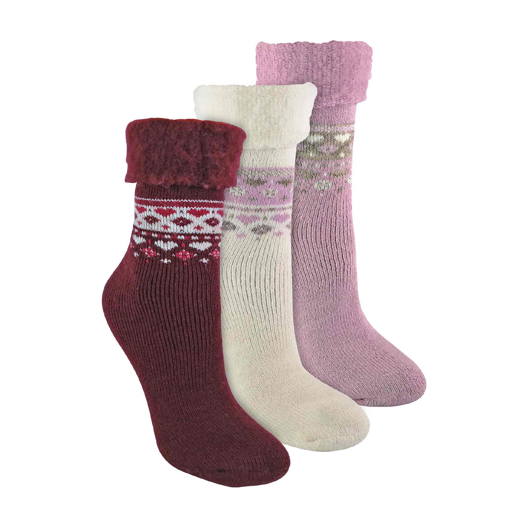 Sock Snob Womens 3 Pack Turnover Top Wool Bed Socks for Winter - Fluffy Nordic Design