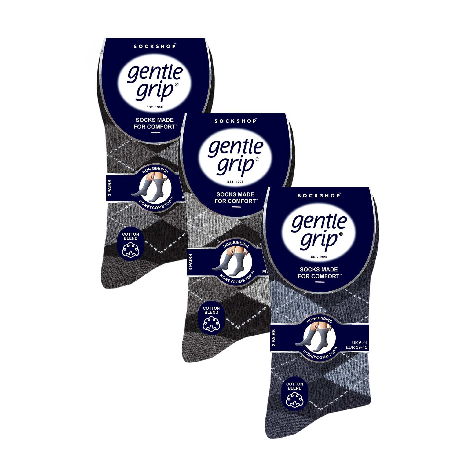 Gentle Grip 9 Pairs Non Elastic Cotton Mens Socks with Loose Top