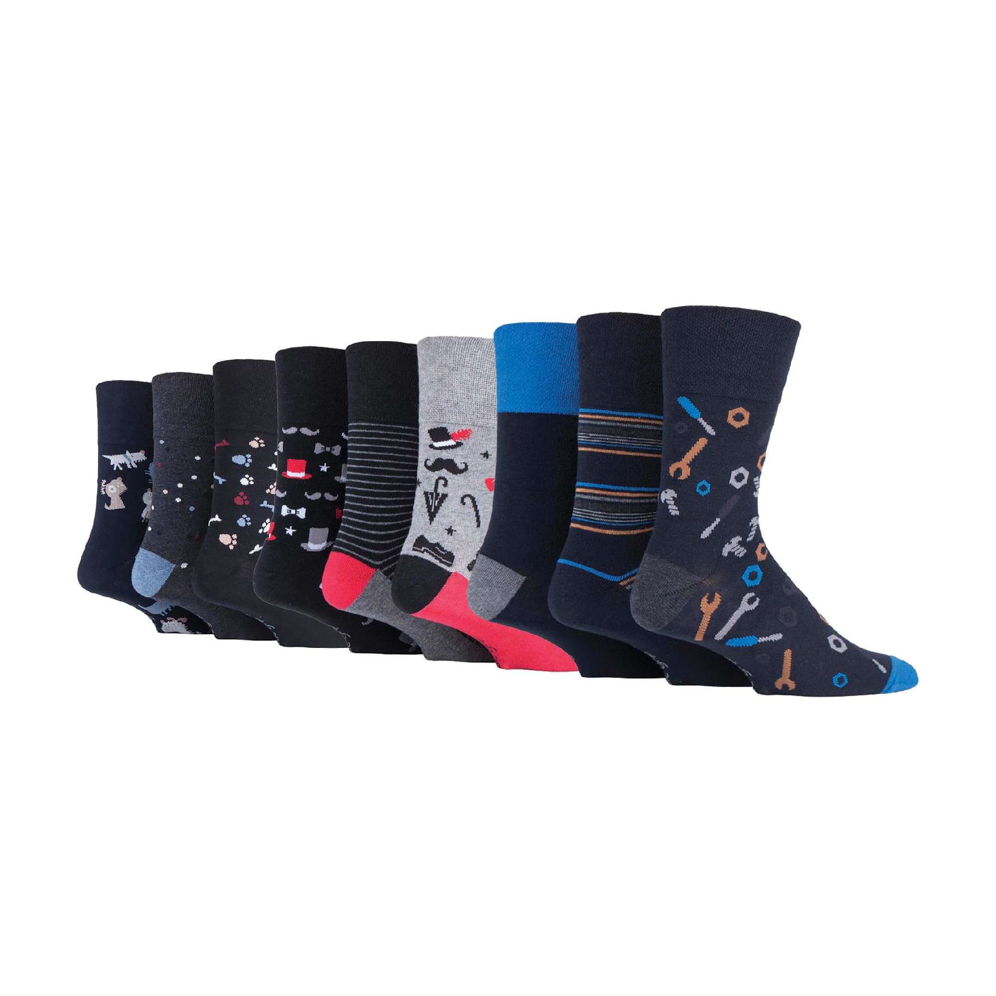 Gentle Grip 9 Pairs Non Elastic Cotton Mens Socks with Loose Top