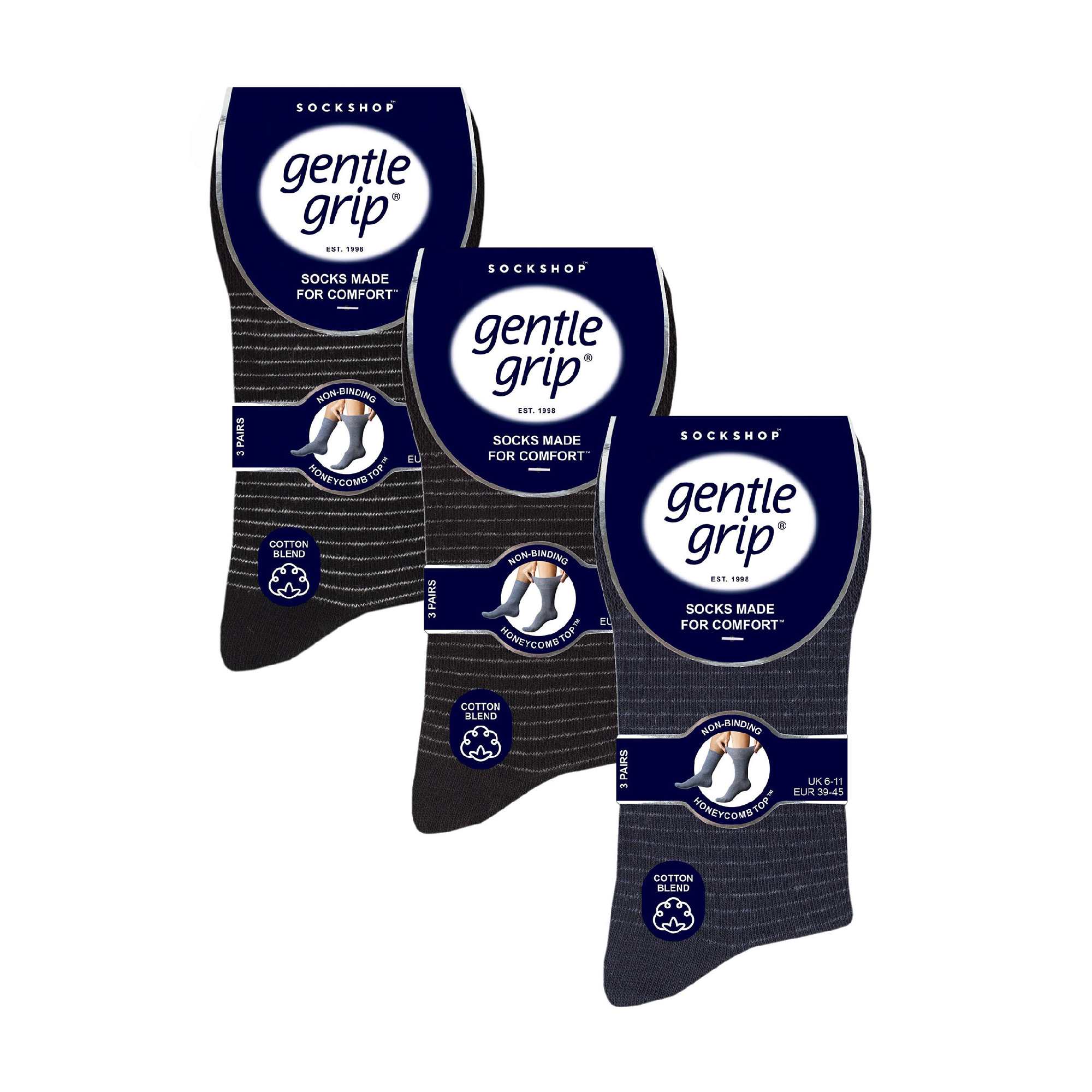 Gentle Grip 9 Pairs Non Elastic Cotton Mens Socks with Loose Top