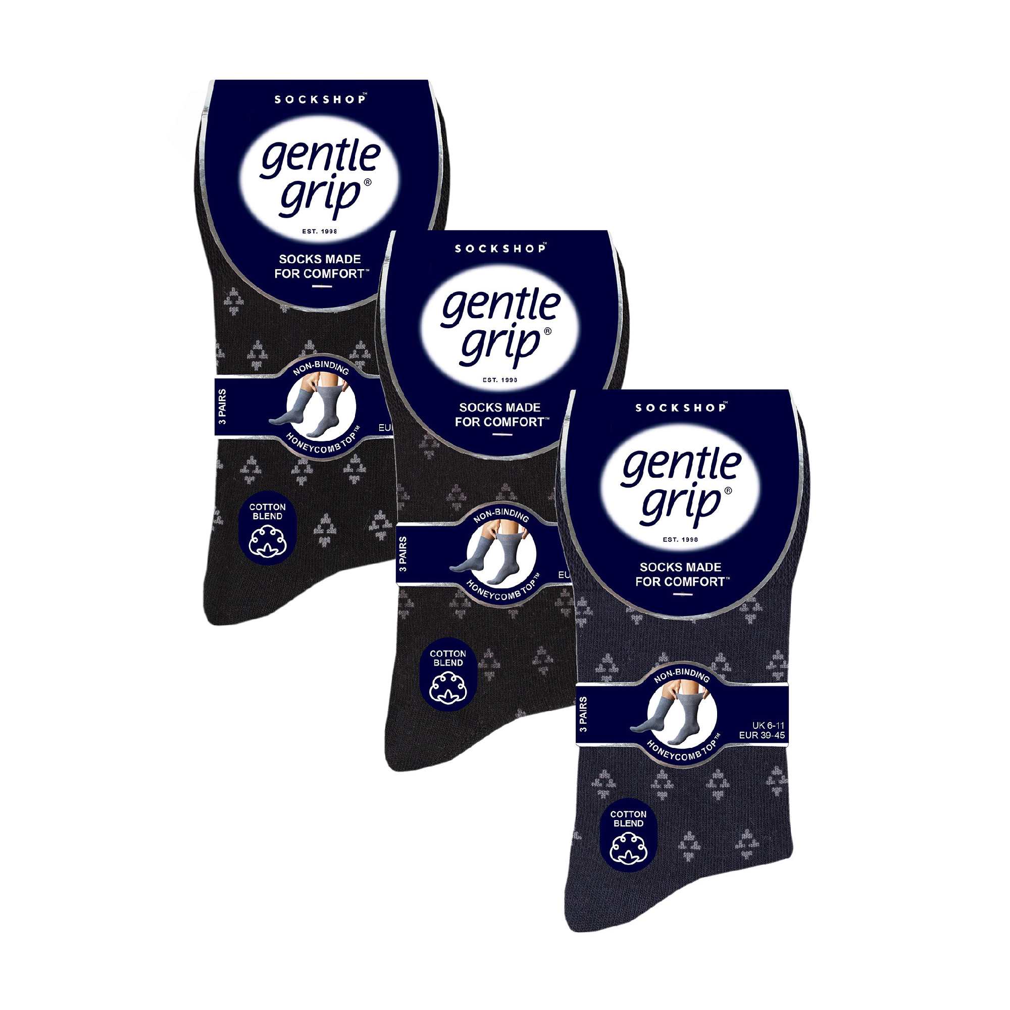 Gentle Grip 9 Pairs Non Elastic Cotton Mens Socks with Loose Top